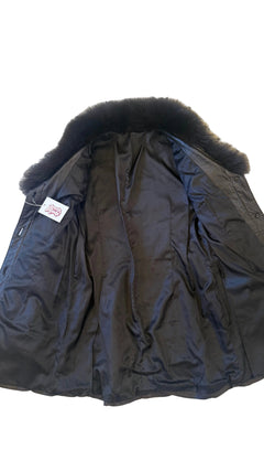 Dark Brown Leather Fur-Trimmed Coat - lining