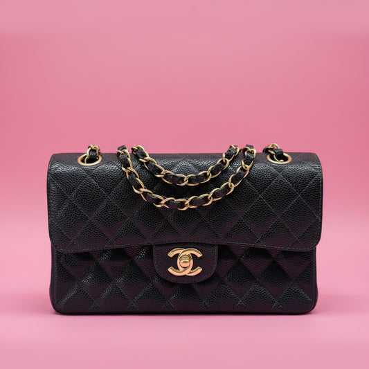 Chanel Double Flap Chain Black Caviar Leather