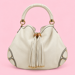 Gucci Indy Cream Leather Bamboo Tassel Hobo Bag