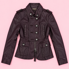 Deep Plum Leather Military Jacket