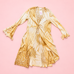 Roberto Cavalli Casa 100% Silk Chrysanthemum Print 2-Piece Convertible Set