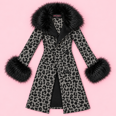 Betsey Johnson Leopard Print Faux Fur Trim Duster