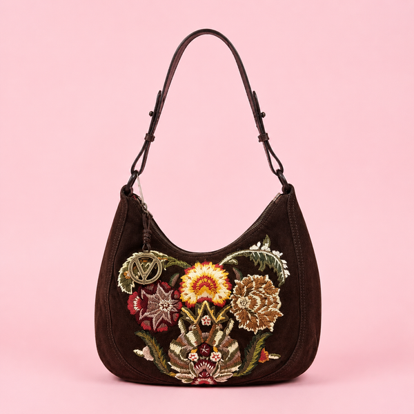 Valentino Garavani Embroidered Suede Shoulder Bag