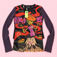 Custo Barcelona Graphic Print Crochet Long Sleeve Top