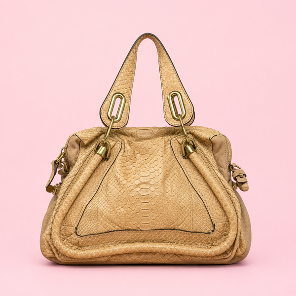 Chloé Beige Python Paraty Satchel