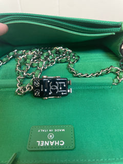 CHANEL Black Fringed Tweed Flap Wallet on Chain (WOC)