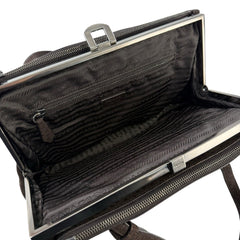 Prada Dark Brown Textured Suede Frame Handbag