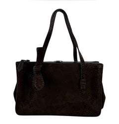 Prada Dark Brown Textured Suede Frame Handbag