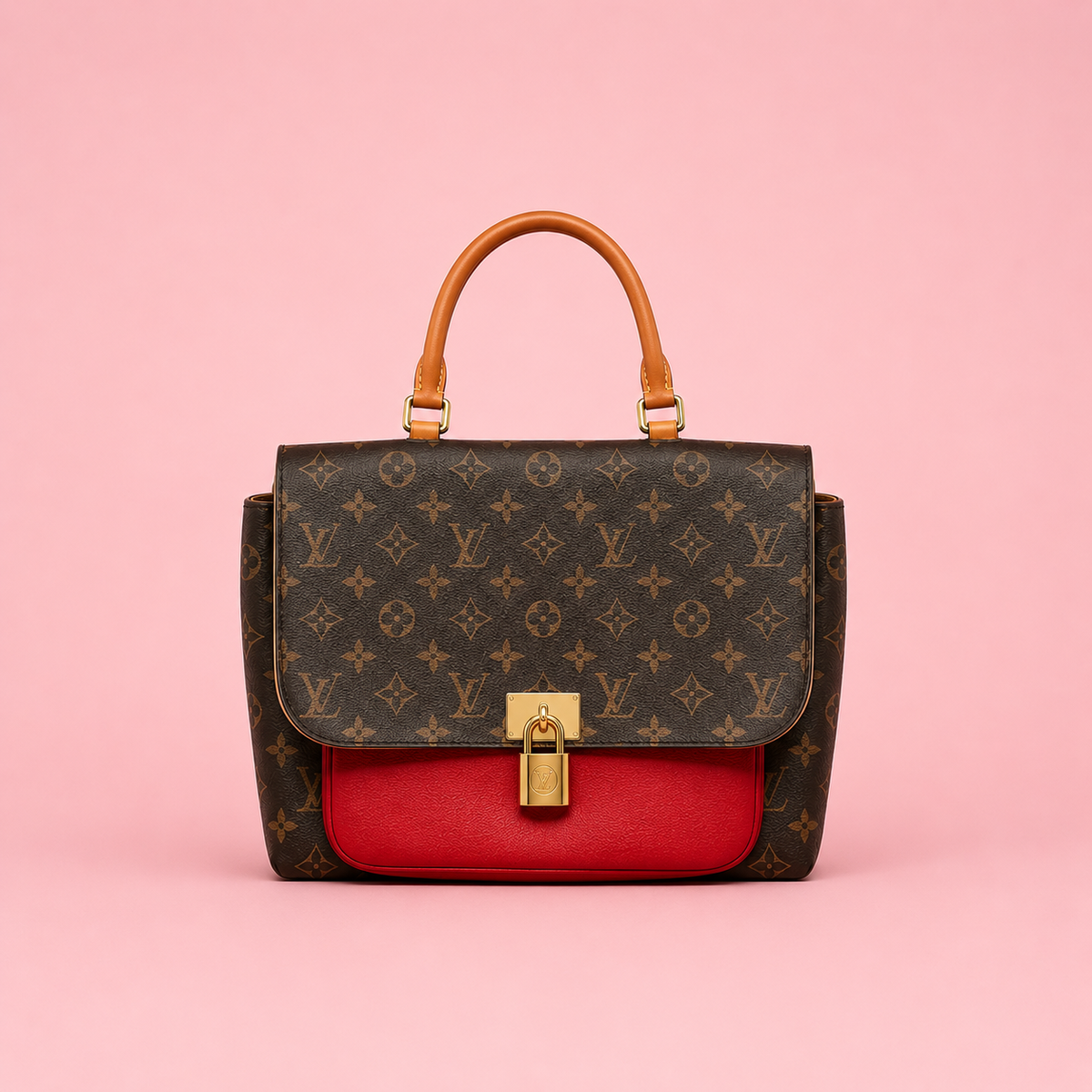 Louis Vuitton Marignan Monogram Canvas & Coquelicot Red Leather Top Handle Bag