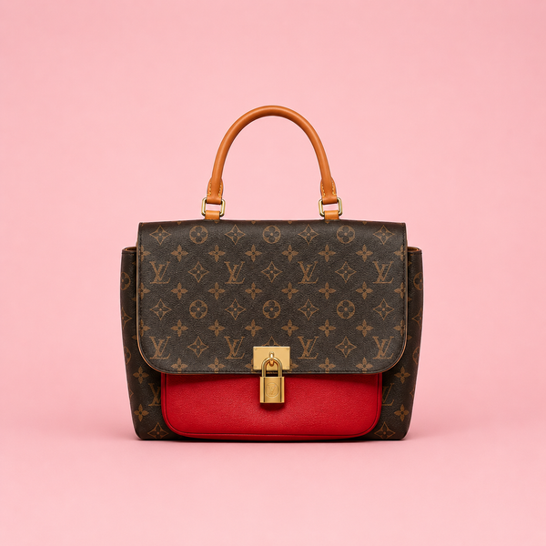 Louis Vuitton Marignan Monogram Canvas & Coquelicot Red Leather Top Handle Bag