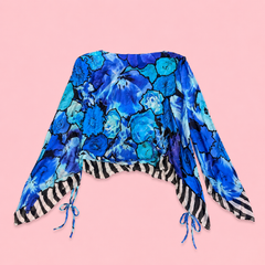 Roberto Cavalli Blue Watercolor Floral Silk Chiffon Top