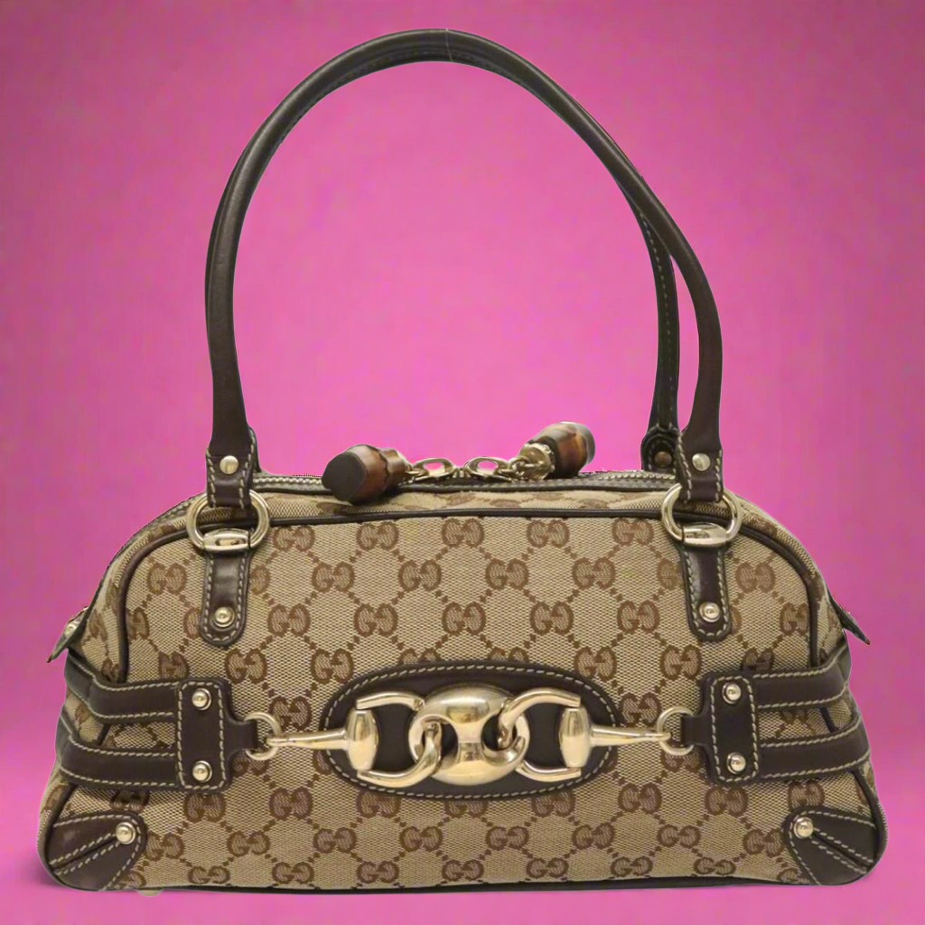 Gucci GG Canvas Bamboo Horsebit Shoulder Bag