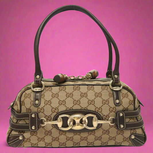 Gucci GG Canvas Bamboo Horsebit Shoulder Bag