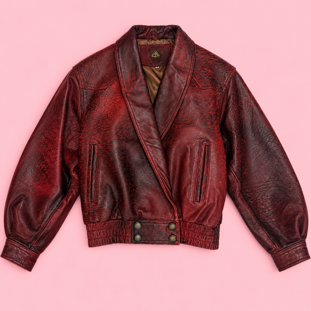 Distressed Burgundy Red Leather Bomber Jacket