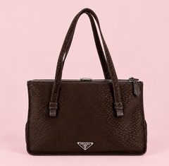 Prada Dark Brown Textured Suede Frame Handbag