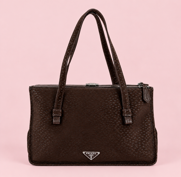Prada Dark Brown Textured Suede Frame Handbag