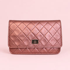 CHANEL Matelasse 2.25 Chain Wallet Shoulder Bag Leather Pink