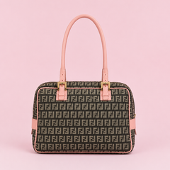 Fendi Zucchino Canvas Top Handle Bag Pink & Black