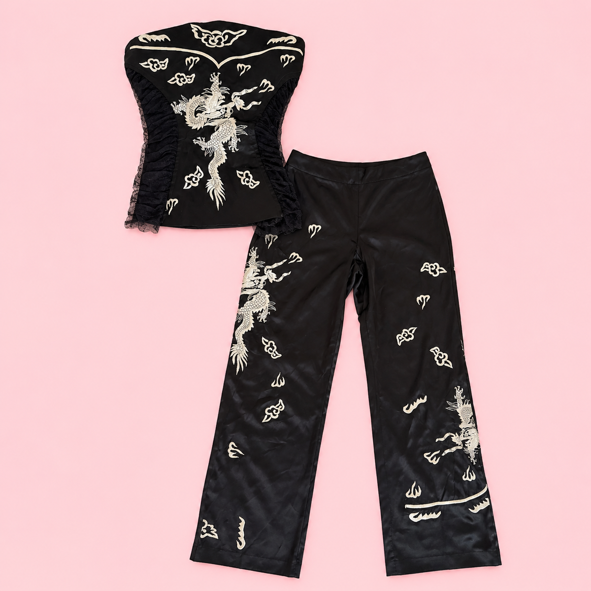 Blumarine by Anna Molinari Spring/Summer 2003 Runway Dragon Embroidered Bustier & Trouser Set