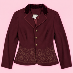 Vintage Caché Burgundy Embroidered Blazer