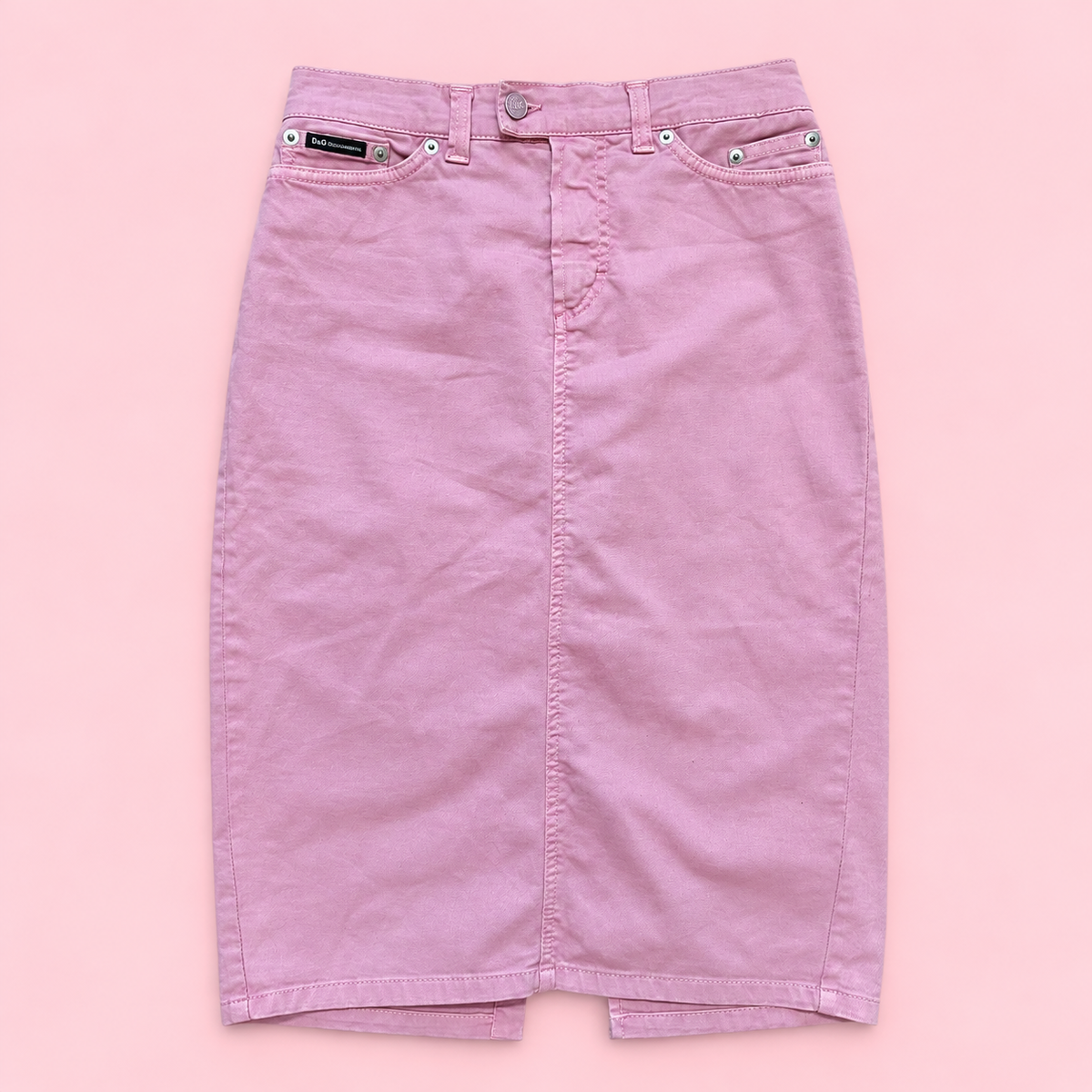 D&G Dolce & Gabbana Pink Denim Pencil Skirt