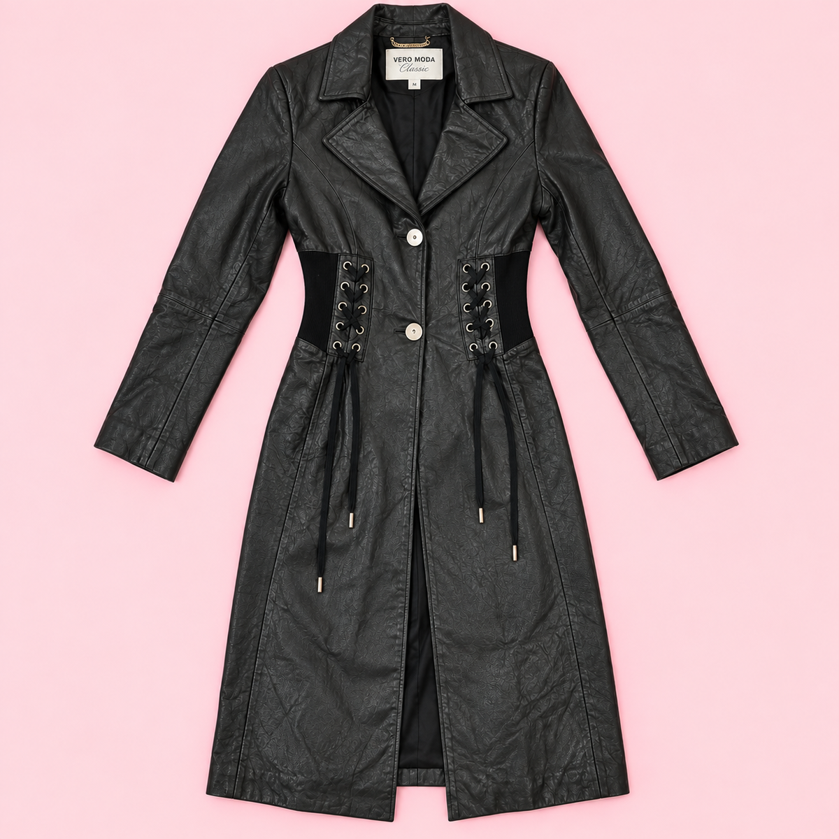 Black Leather Lace-Up Corset Coat