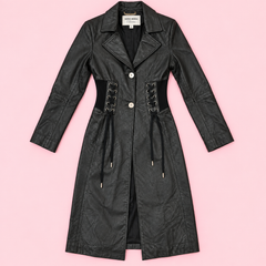 Black Leather Lace-Up Corset Coat