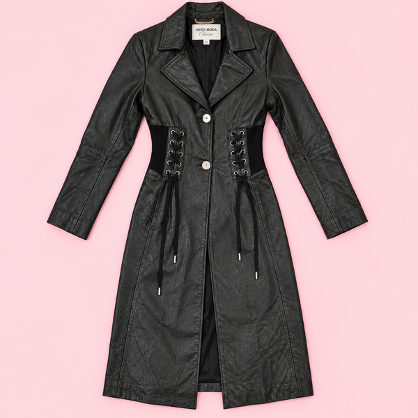 Black Leather Lace-Up Corset Coat