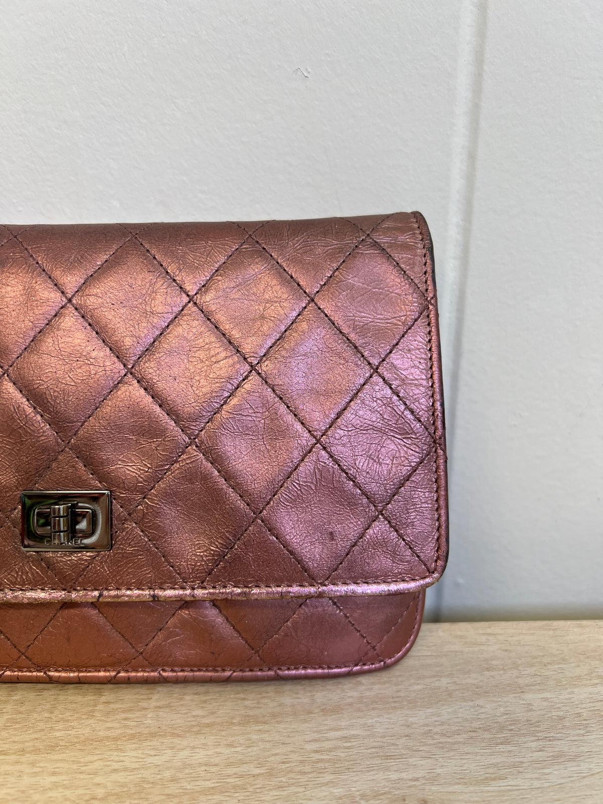 CHANEL Matelasse 2.25 Chain Wallet Shoulder Bag Leather Pink