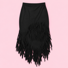 Black Asymmetrical Fringe Skirt