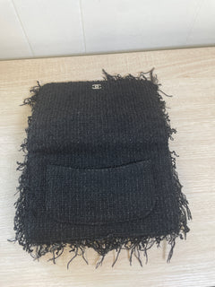 CHANEL Black Fringed Tweed Flap Wallet on Chain (WOC)