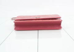 Chanel Pink Camellia Wallet on Chain in Embossed Patent Leather