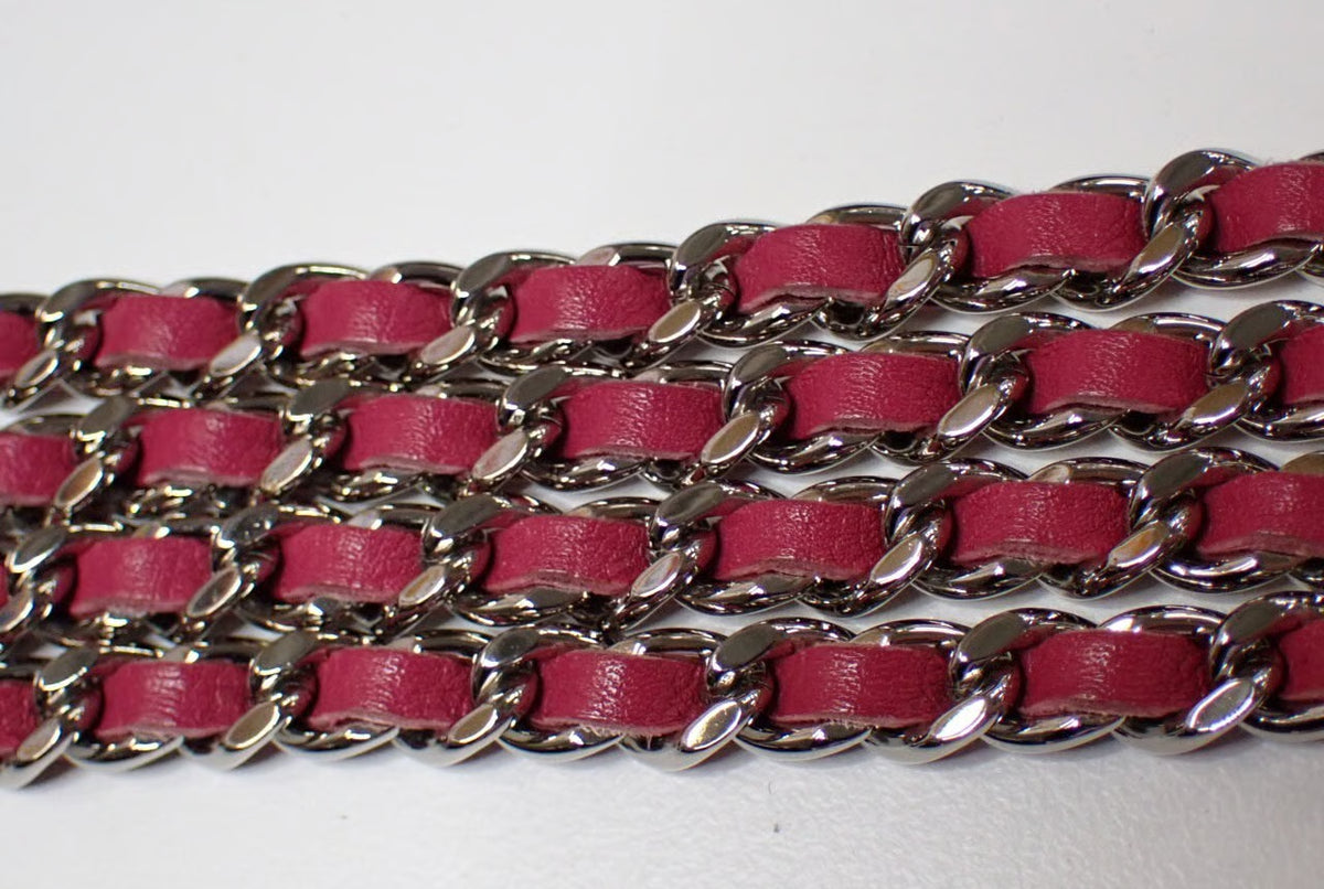 Chanel Pink Camellia Wallet on Chain in Embossed Patent Leather