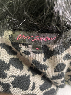 Betsey Johnson Leopard Print Faux Fur Trim Duster