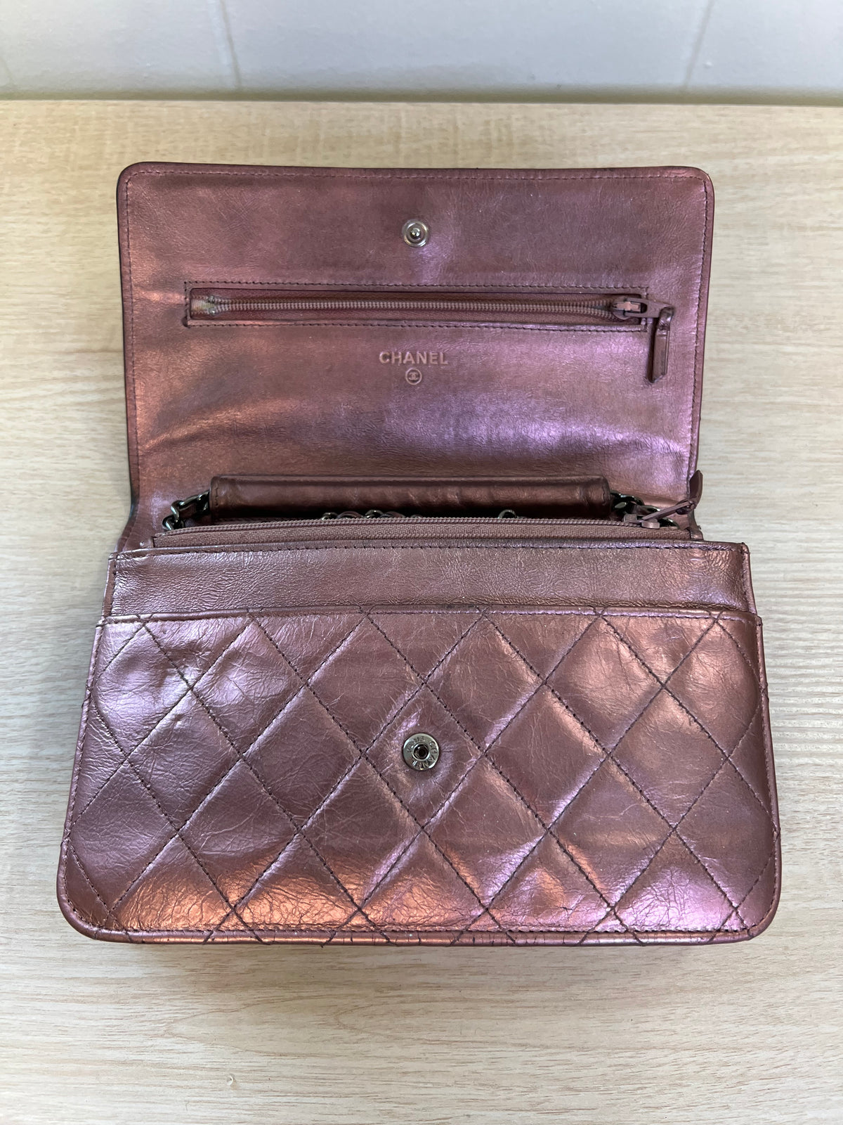 CHANEL Matelasse 2.25 Chain Wallet Shoulder Bag Leather Pink