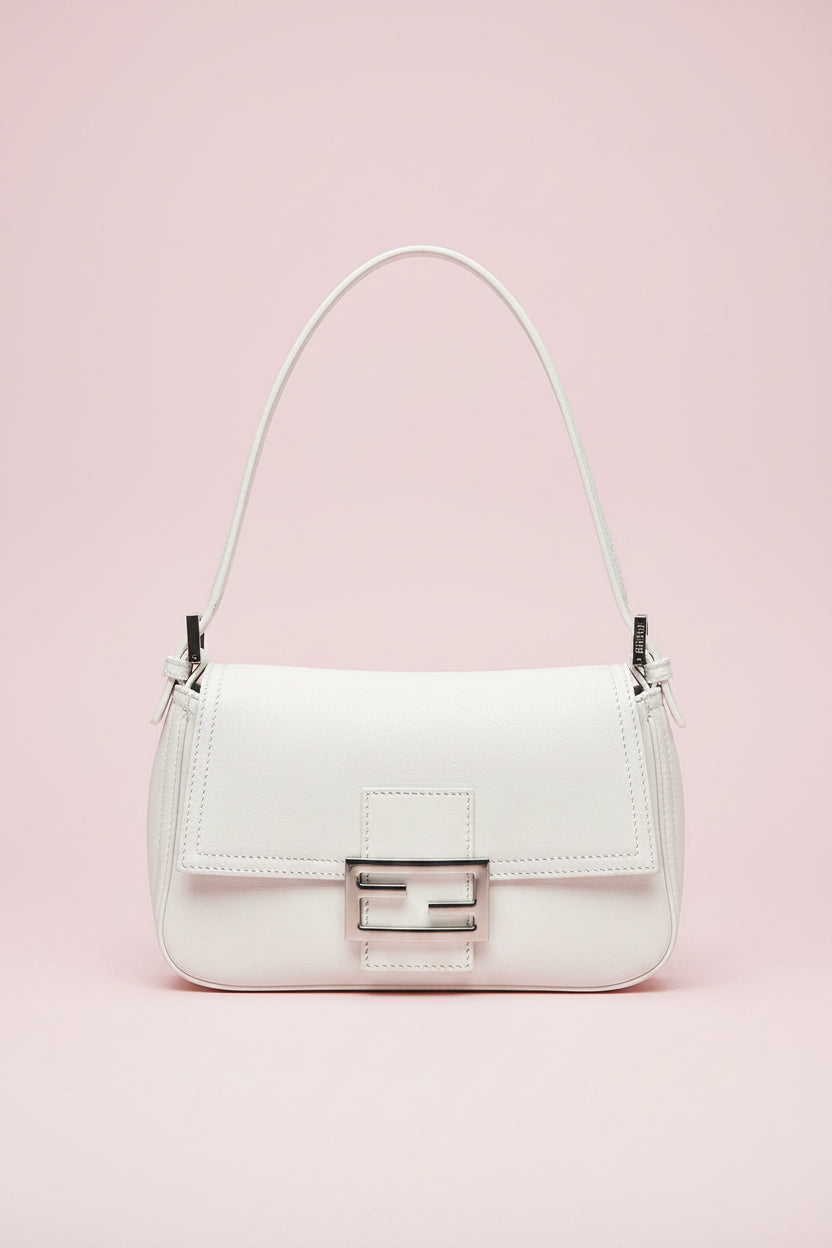 Fendi White Leather Mini Mamma Baguette Shoulder Bag
