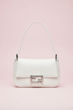 Fendi White Leather Mini Mamma Baguette Shoulder Bag