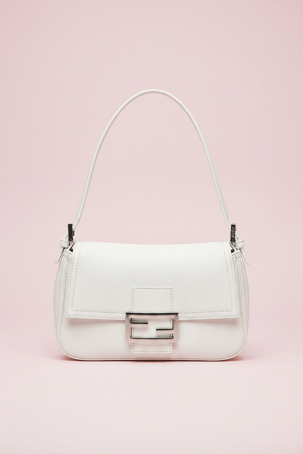 Fendi White Leather Mini Mamma Baguette Shoulder Bag