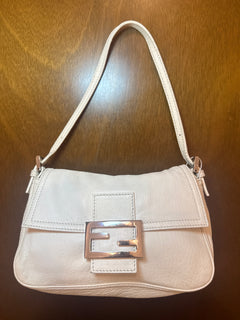 Fendi White Leather Mini Mamma Baguette Shoulder Bag