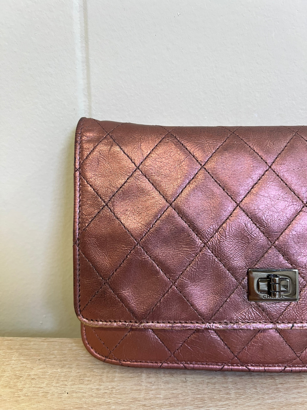 CHANEL Matelasse 2.25 Chain Wallet Shoulder Bag Leather Pink