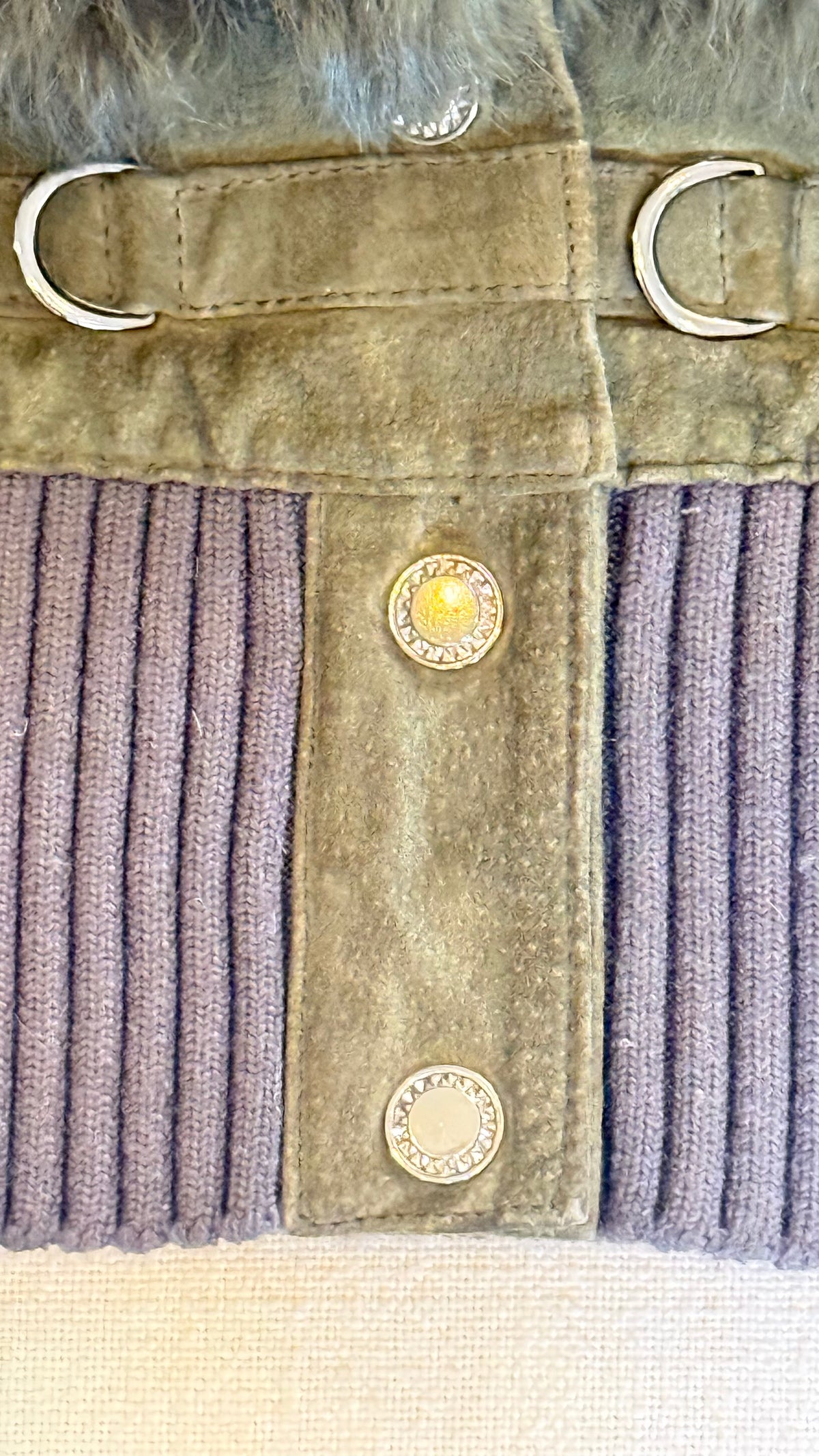 Olive Green Fur Trim Cropped Jacket with D-Ring Details Outerwear