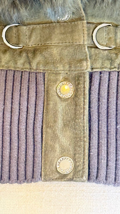 Olive Green Fur Trim Cropped Jacket with D-Ring Details Outerwear