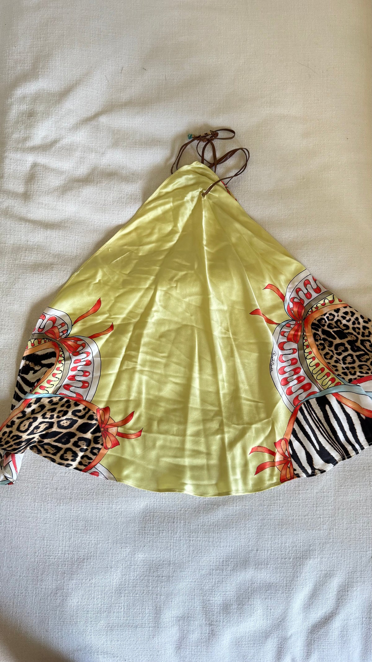 SS2004 Roberto Cavalli Patchwork Scarf Print Silk Halter Top & Bias Skirt Set Size S