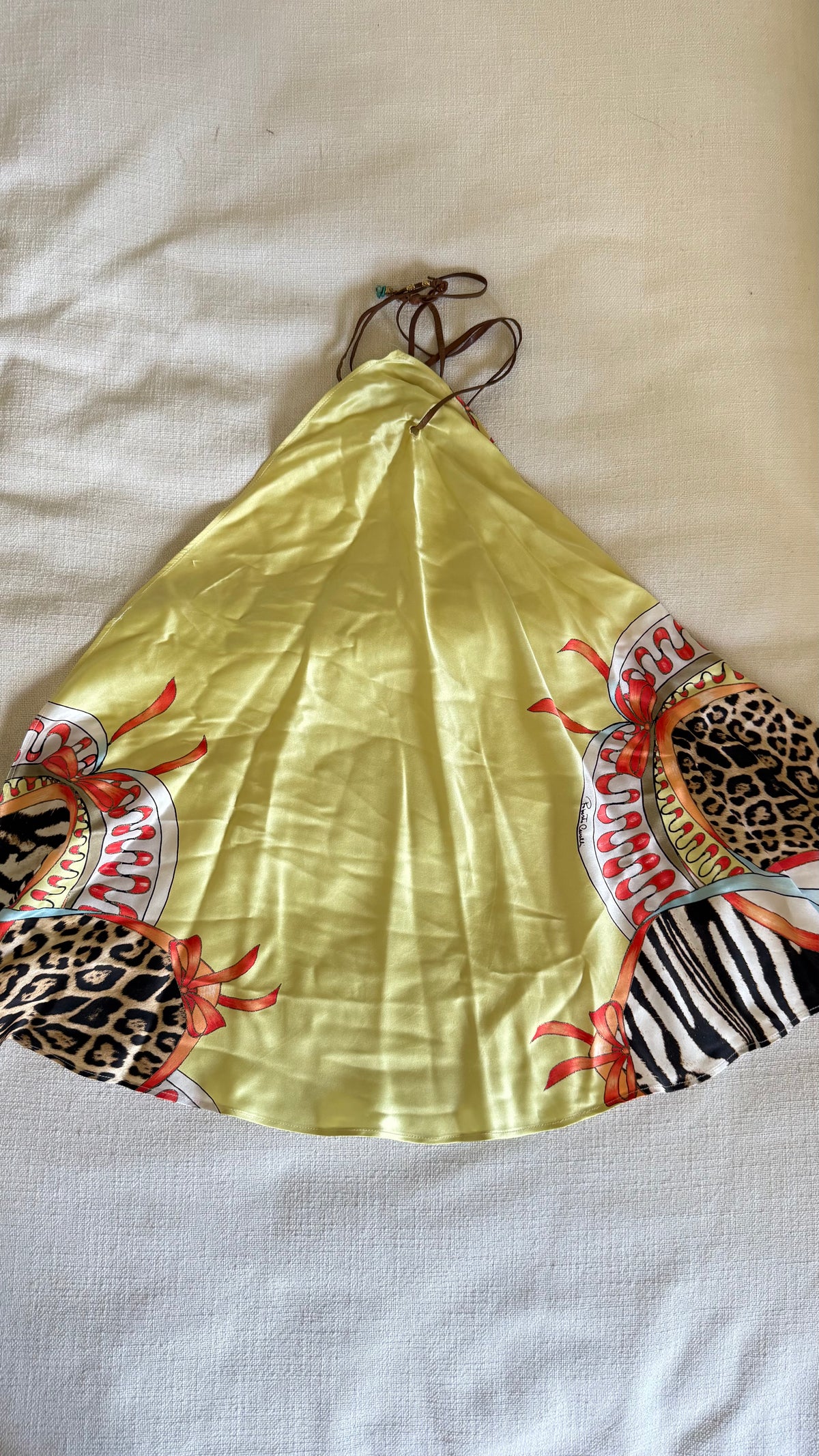 SS2004 Roberto Cavalli Patchwork Scarf Print Silk Halter Top & Bias Skirt Set Size S
