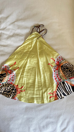SS2004 Roberto Cavalli Patchwork Scarf Print Silk Halter Top & Bias Skirt Set Size S