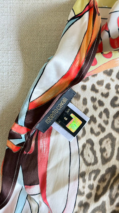 SS2004 Roberto Cavalli Patchwork Scarf Print Silk Halter Top & Bias Skirt Set Size S