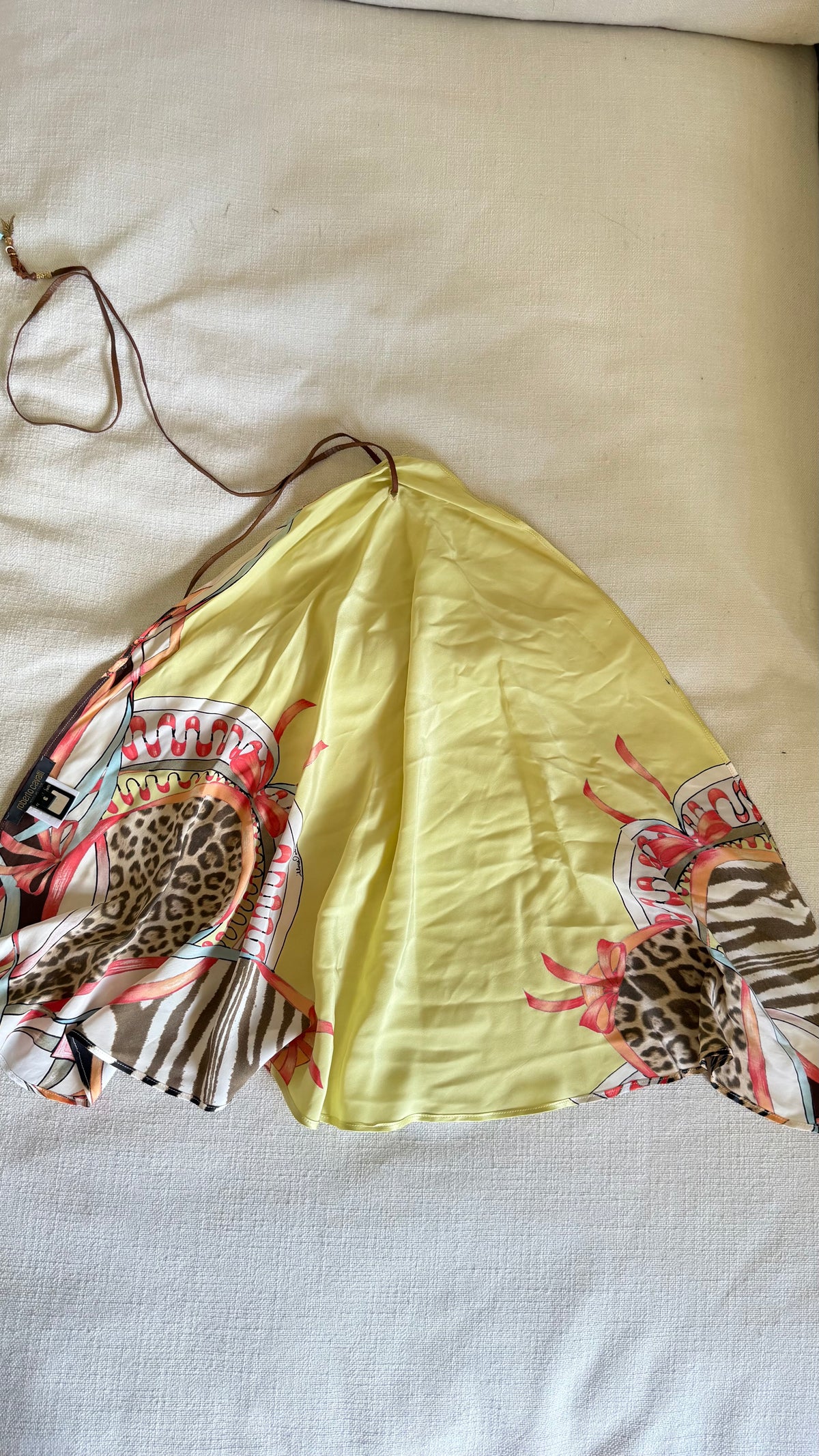 SS2004 Roberto Cavalli Patchwork Scarf Print Silk Halter Top & Bias Skirt Set Size S