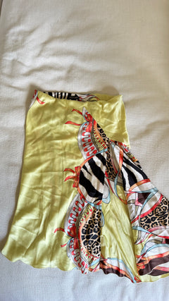 SS2004 Roberto Cavalli Patchwork Scarf Print Silk Halter Top & Bias Skirt Set Size S