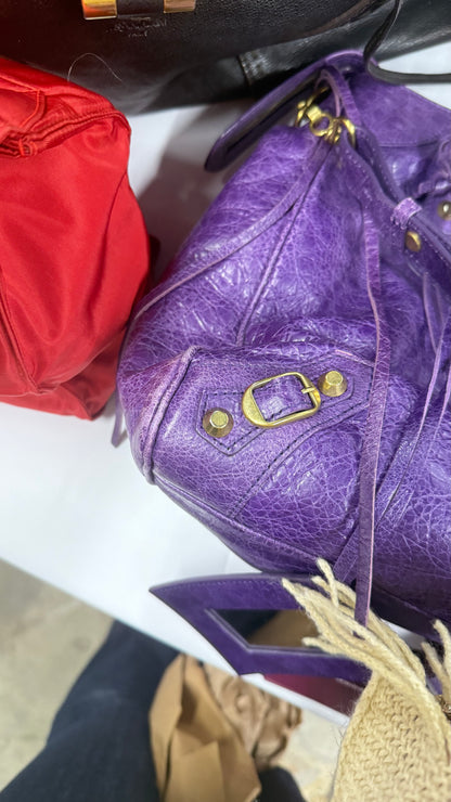 Balenciaga Moto "The City" Bag Purple Leather