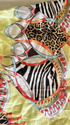SS2004 Roberto Cavalli Patchwork Scarf Print Silk Halter Top & Bias Skirt Set Size S